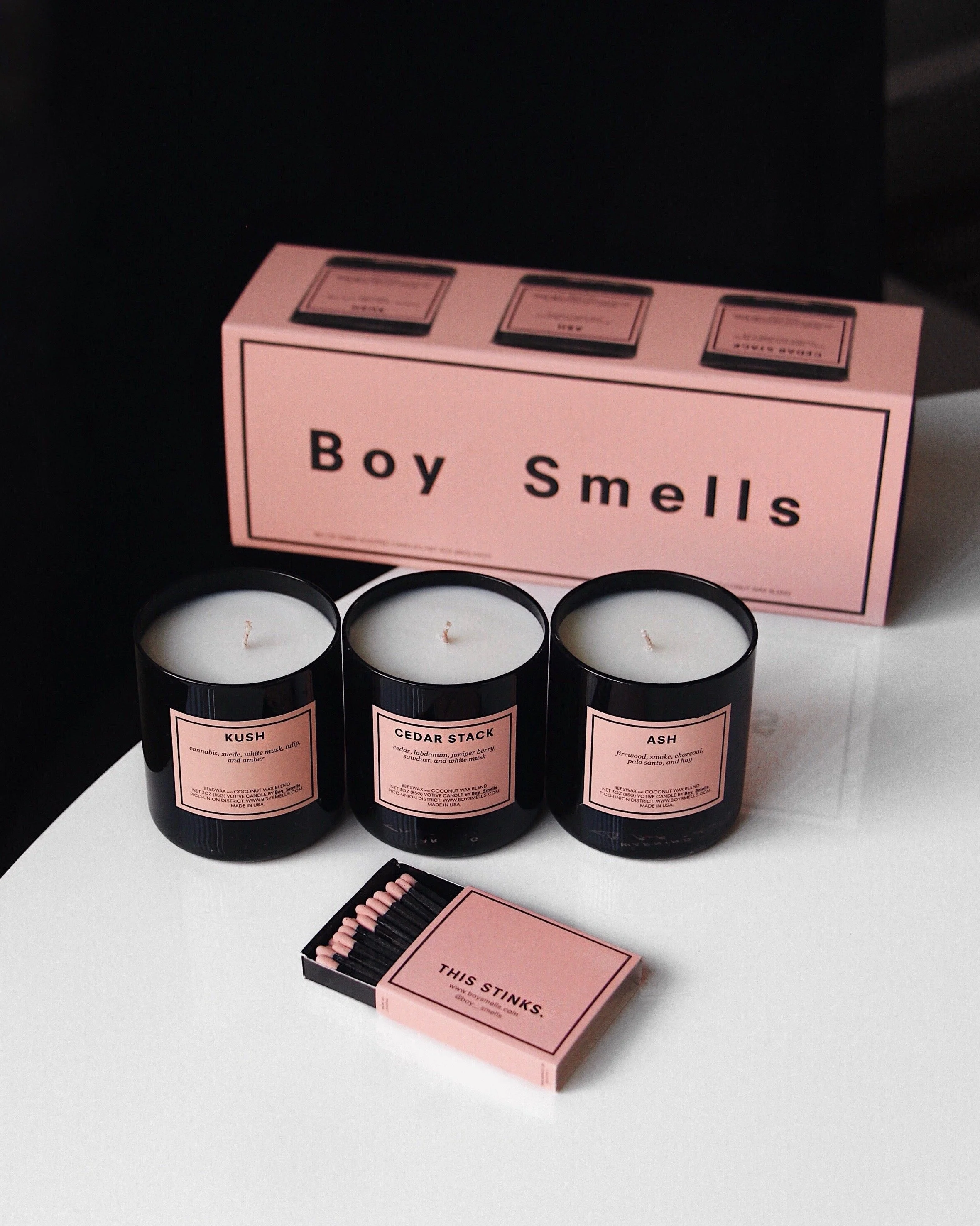 Boy Smells Candles: Kush, Ash, and Cedar Stack Votive Set Review